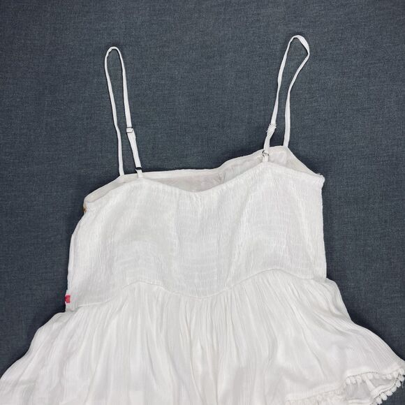 Peach Love Sundress Women L White Floral Embroidered Spaghetti Strap Summer Boho - Picture 6 of 13